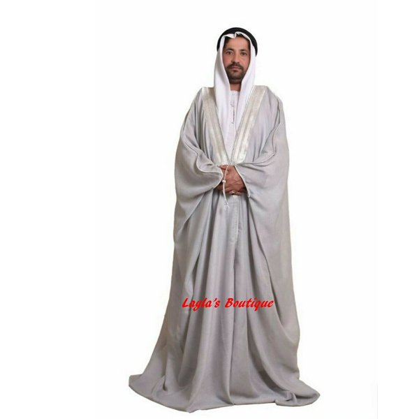 Silver, Grey BISHT CLOAK ARAB DRESS THOBE SAUDI MENS ROBE - Al Amira Hijab