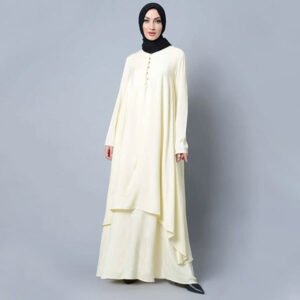 Asymmetrical double layered modest wear muslimah abaya dress - White